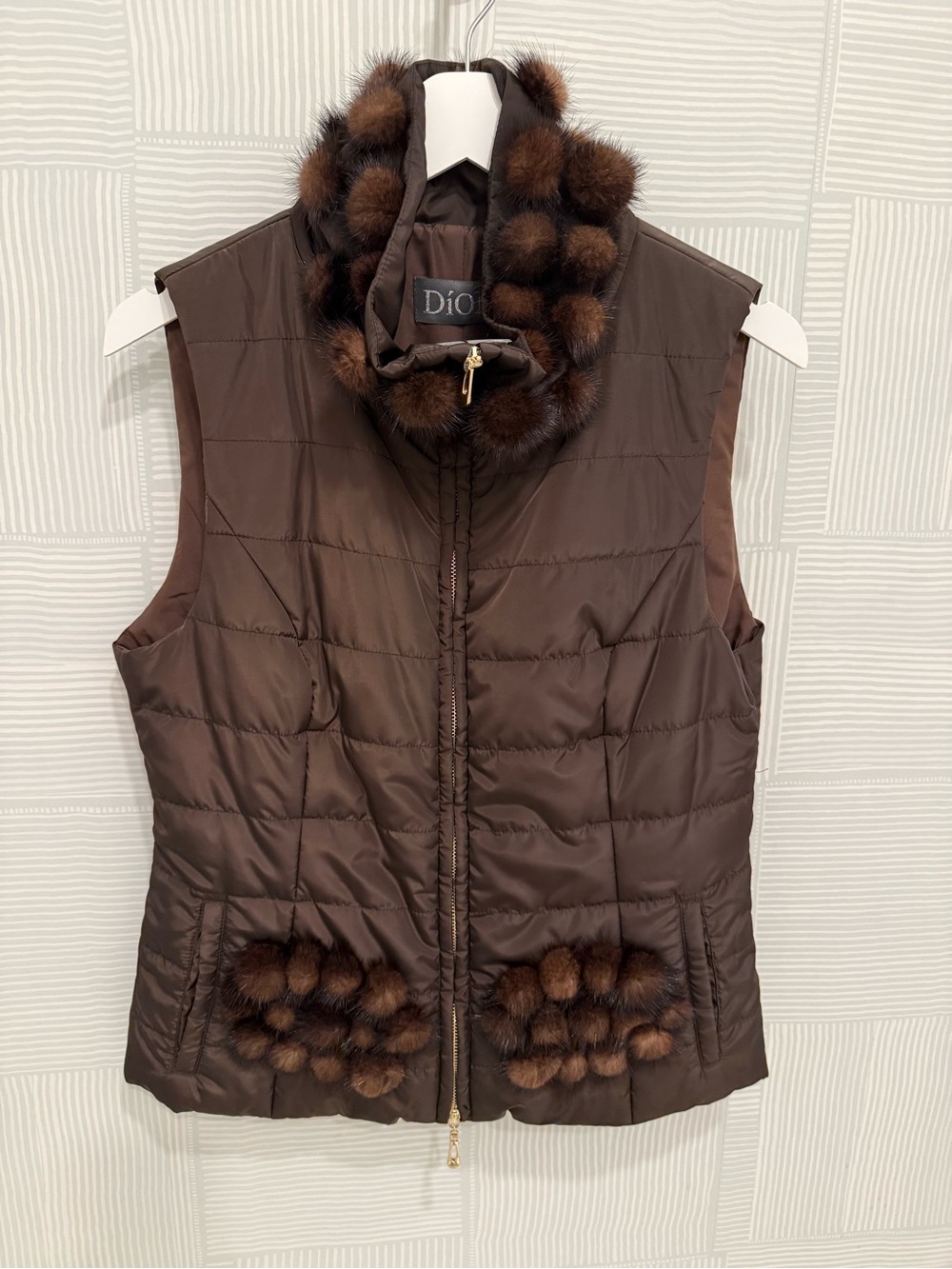 Diomi Brown Quilted Fur-Trim Vest